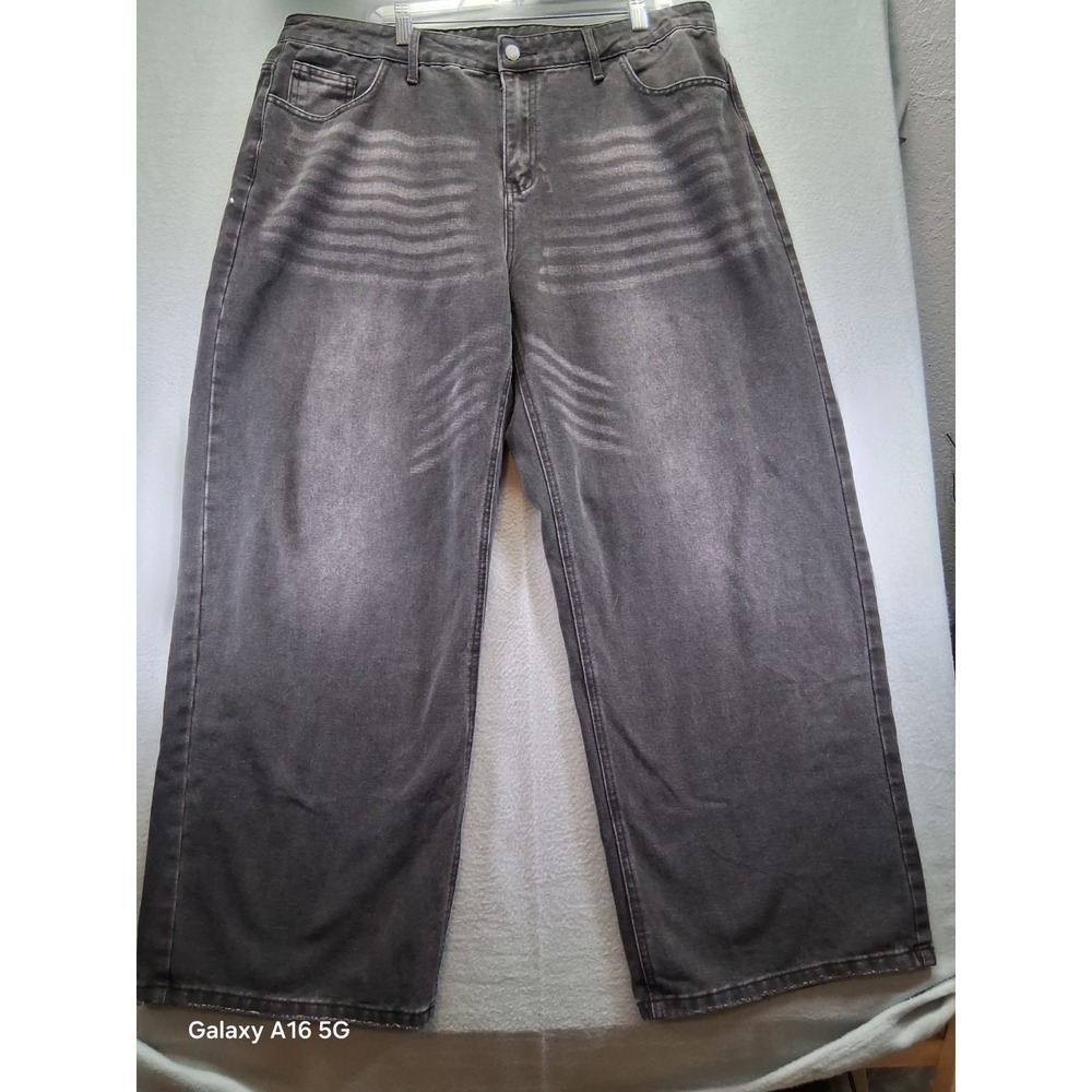 Baggy Wide Leg Women Black Jeans, Y2k, Whiskers,Size‎ XXL